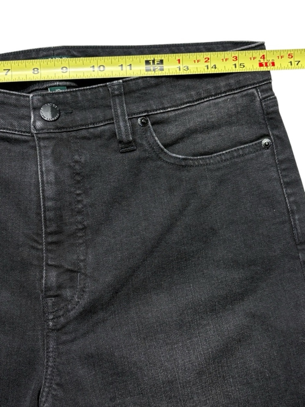Lauren Ralph Lauren Regal Straight Ankle Jeans Velvet Cuff Embroidered Black 10 - Picture 7 of 14